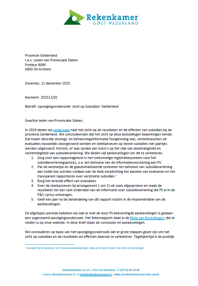 voorkant brief opvolgingsonderzoek subsidies