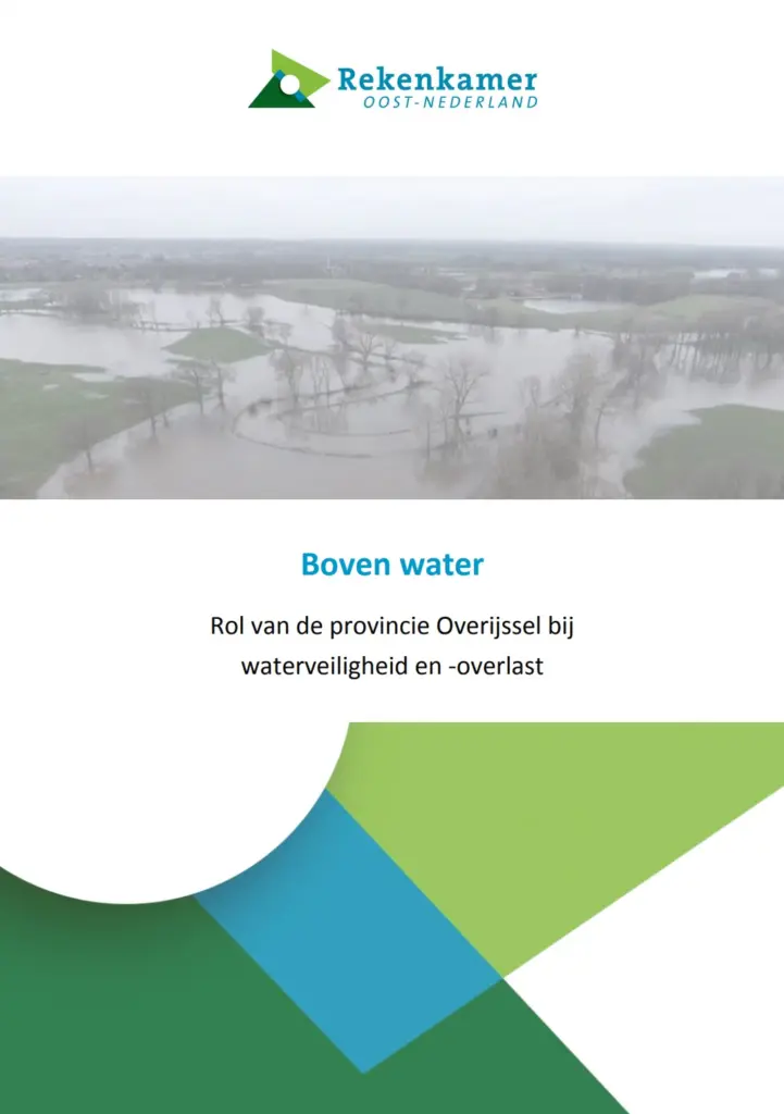 Omslagafbeelding publicatie, rol van de provincie Overijssel bij waterveiligheid en -overlast, titel boven water