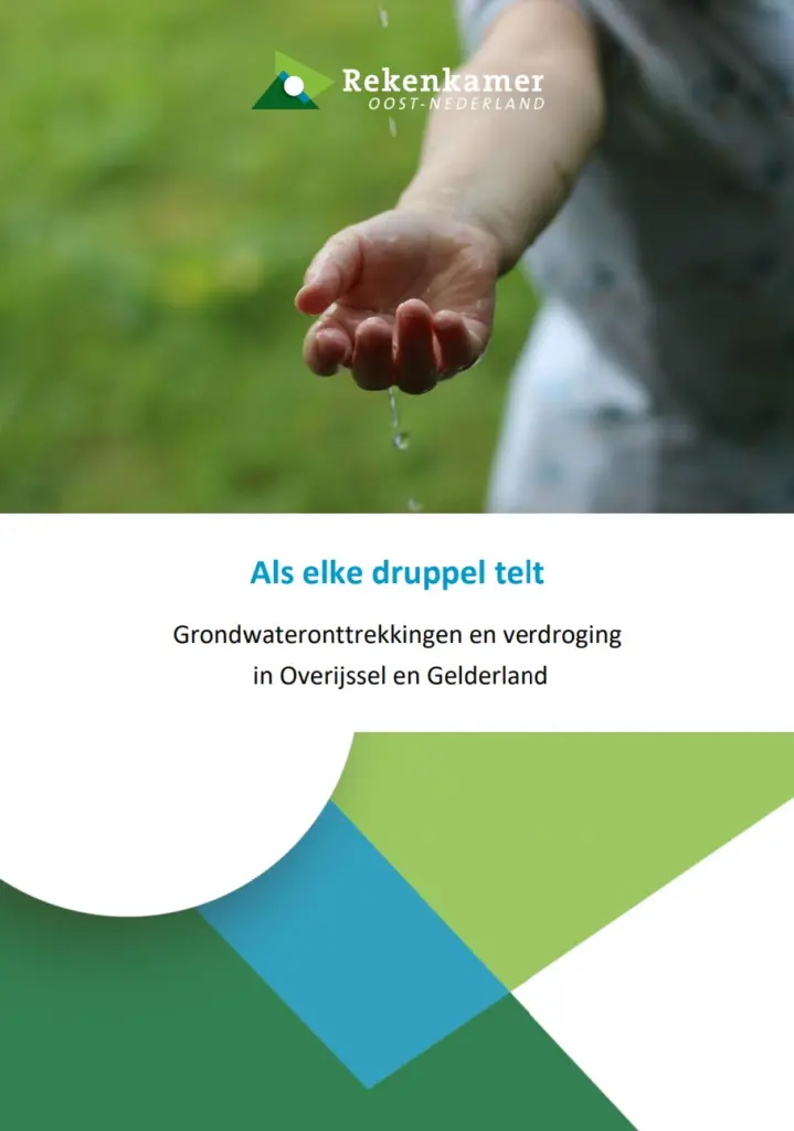 omslagafbeelding publicatie grondwateronttrekkingen en verdroging in Overijssel en Gelderland, titel als elke druppel telt