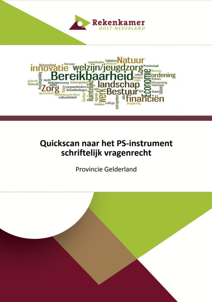 Omslagaafbeelding publicatie Quickscan naar het PS-instrument schriftelijk vragenrecht. Provincie Gelderland.